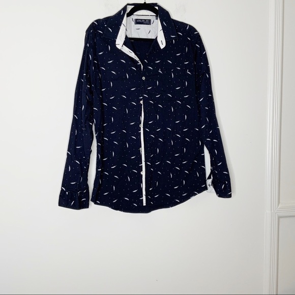 Level TEN dark blue mens buttoned down shirt . L - Picture 5 of 6